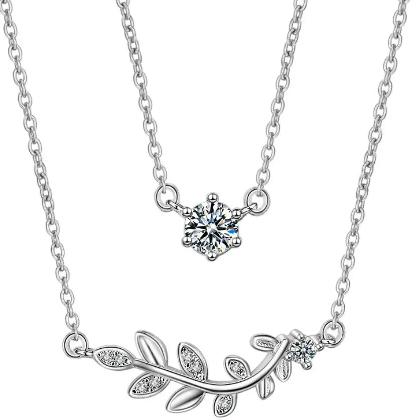 

Stylish zircon leaves double inlaid zircon necklace female clavicle chain