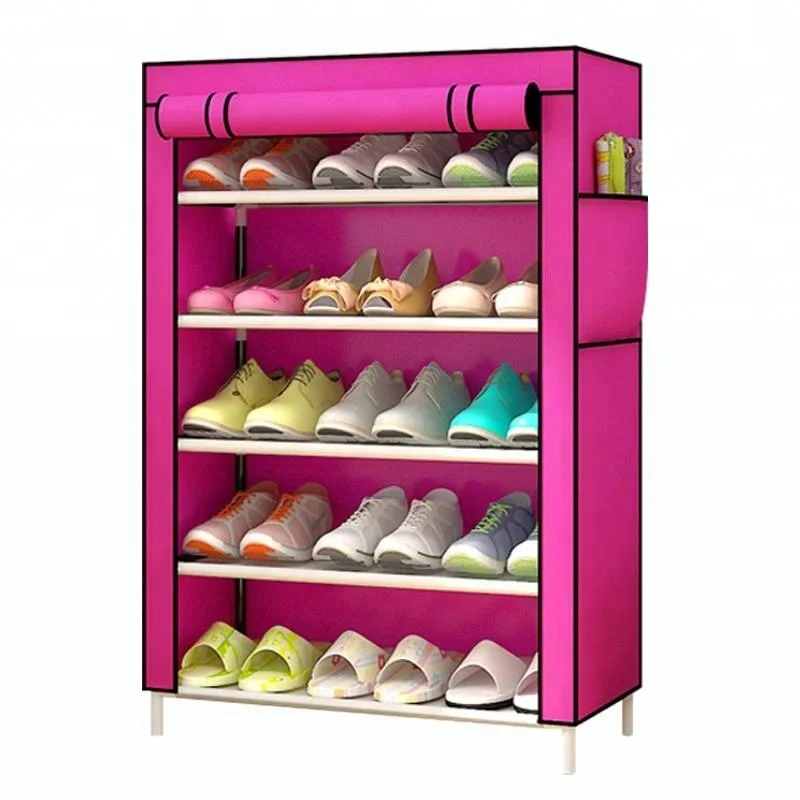 
Retail shoes display stand cheap with cover non-woven shoe rack plastic shoe cabinet 