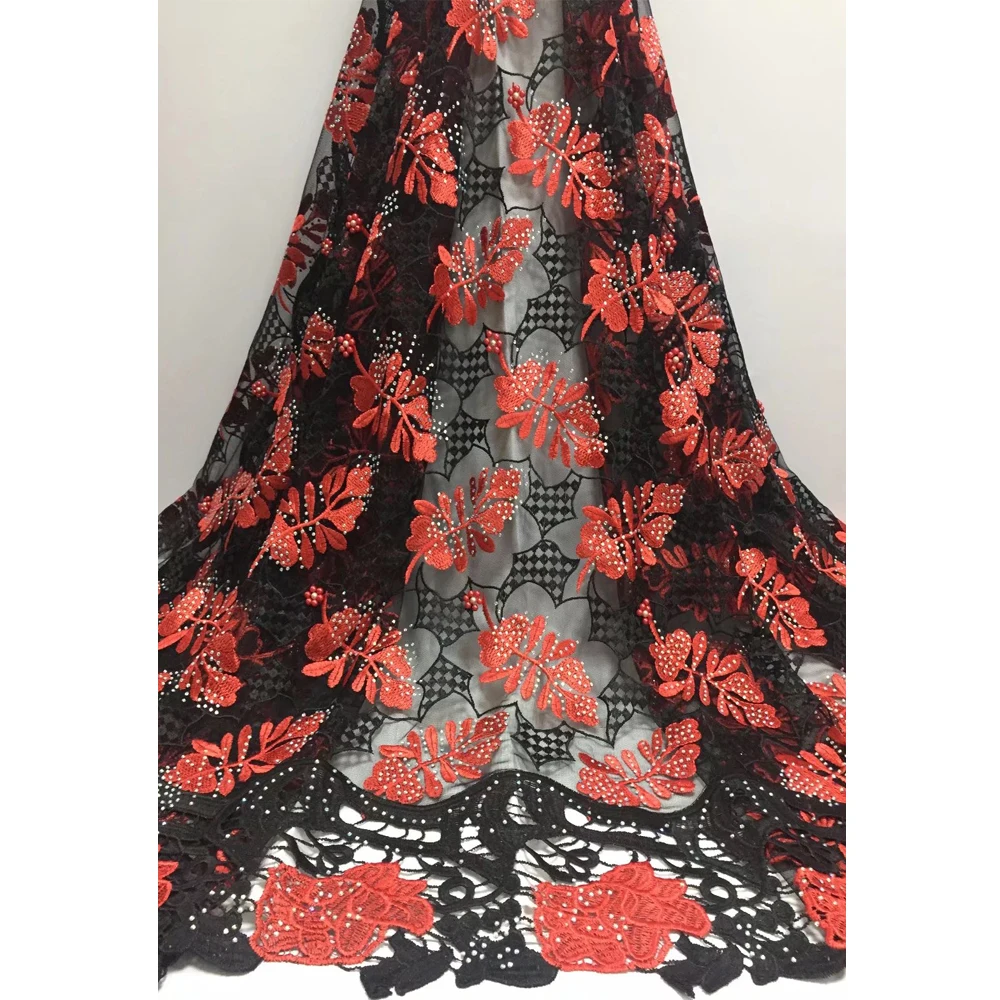 

Beautifical Whoelsale embroidered tulle lace fabric with heavy rhinestones lace fabric black ghana lace fabric ML25N127, 4 color