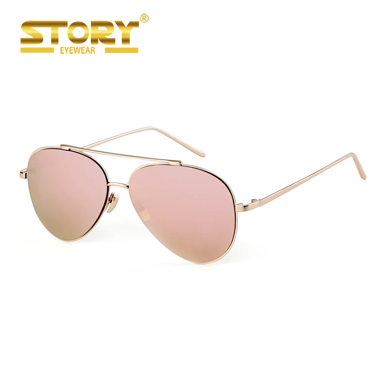 

STORY STY1711 Korean Women Men Pilot Pink Rose Gold CE UV400 Metal Gold Frame Sunglasses Rimless, Picture shows