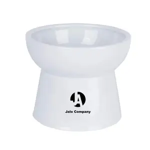Image of Wholesale Custom Logo White Ceramic Pet Cat Food Bowl