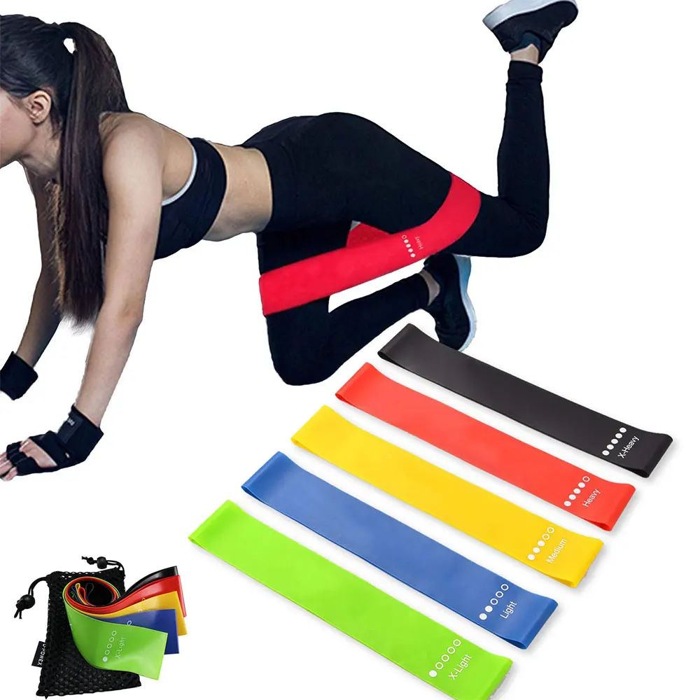 Hot selling Eco set of 5  latex rubber  resistance loop exercise bands set for home fitness stretching