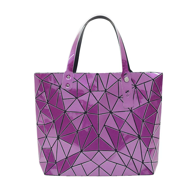 

SHBC Folded luminous PU geometric wholesale fashion leather shoulder bag women handbags, Pink,red,blue,white,gold