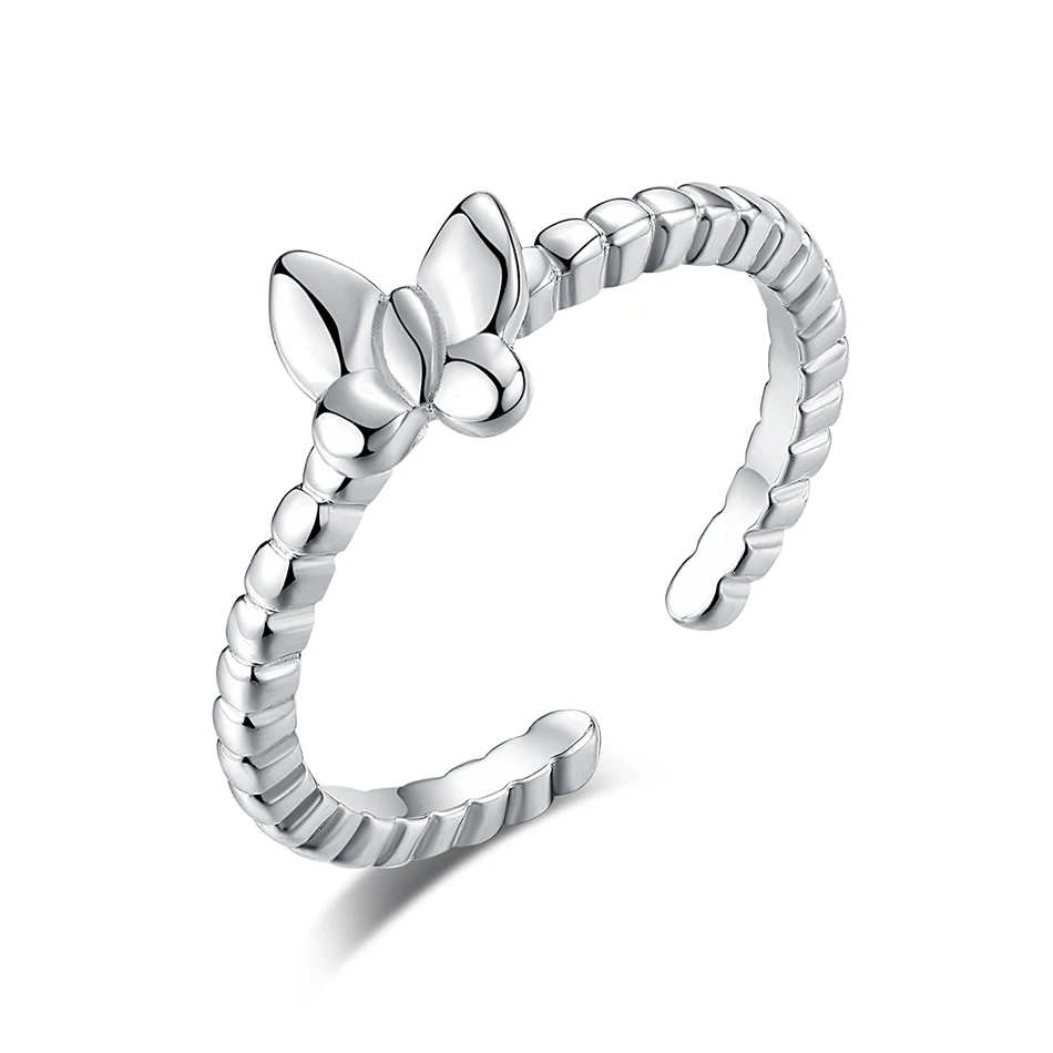 

100% 925 Sterling Silver Rings Faith Butterfly Tennis Open Finger Rings For Women Wedding Female Authentic Jewelry