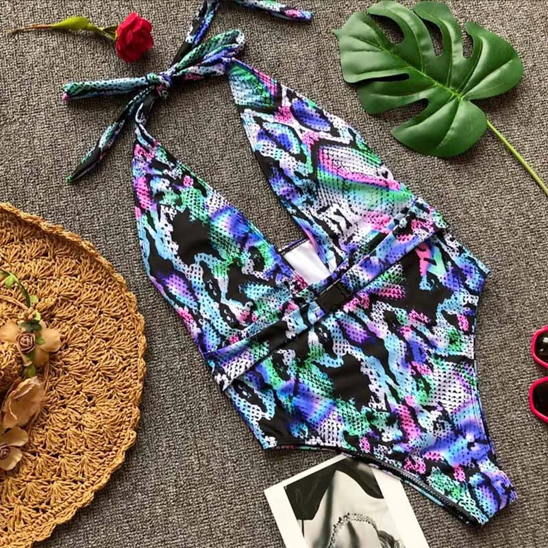 Pretty Fashion Women Beach One Piece Print Monokini Swimsuit