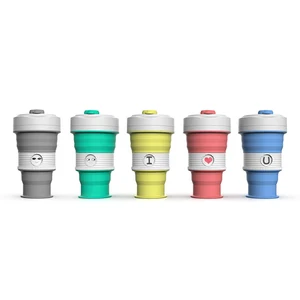 Image of 18 oz Double Wall Sleeve Travel Camping Mugs Foldable Silicone Rubber Drinking Leak Proof Reusable Collapsible Coffee Cup