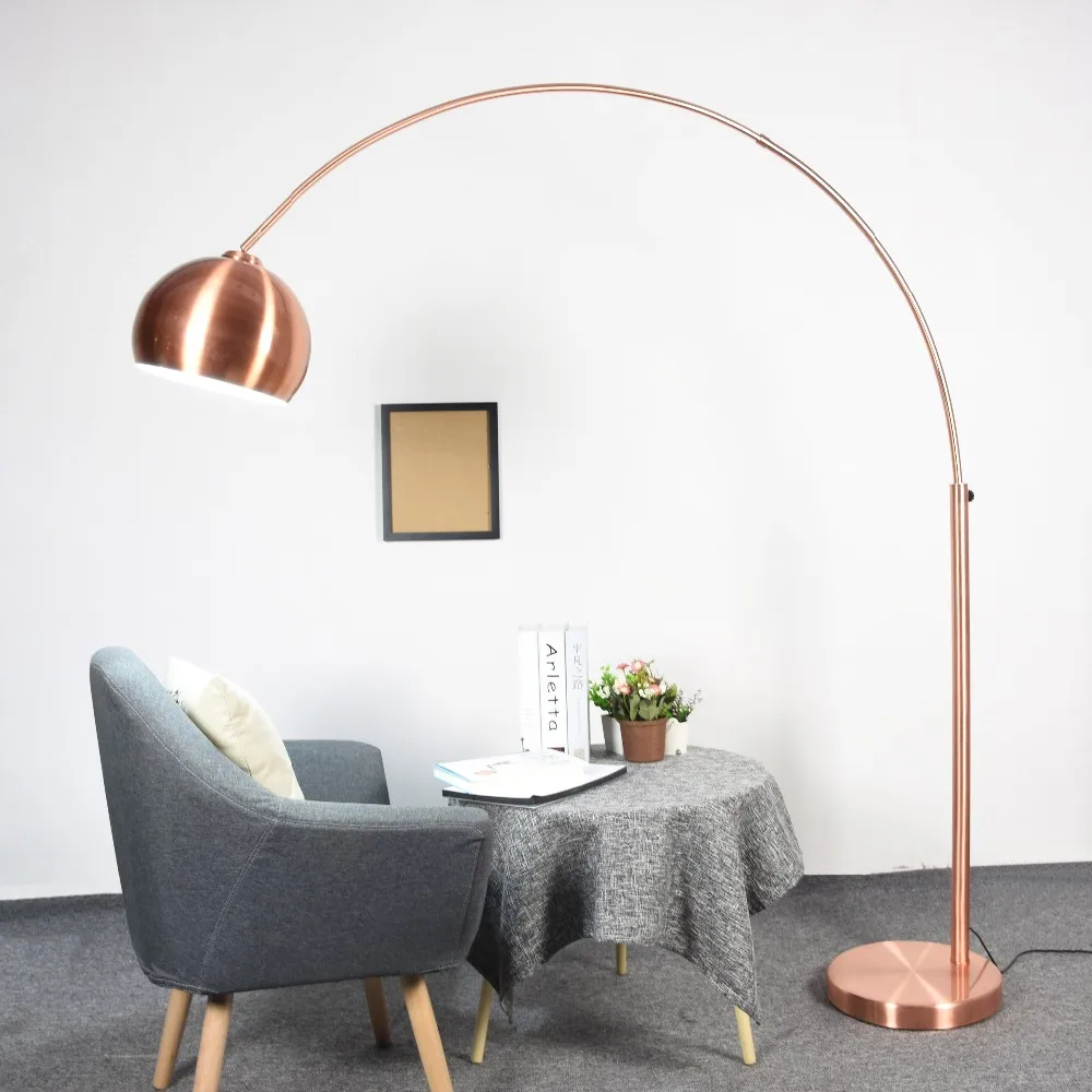 Copper Arc Fishing Metal Marble Base Floor Lamp Large Curved Fishing ...