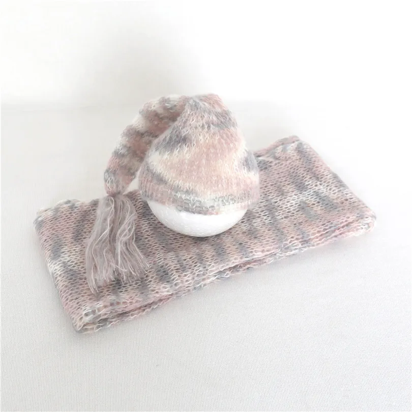 

Newborn wrap bonnet with braid set for Photography props Baby stretch Sweater knit wrap blanket Crochet mohair hat