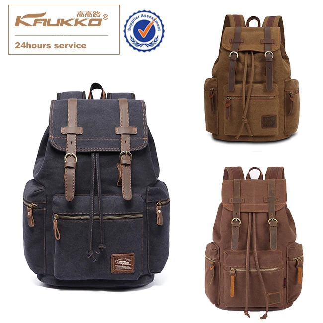 

KAUKKO Vintage Black Canvas Backpack Casual Travel Men's Knapsack Men's Bag Rucksack, Grey/black/khaki/coffee/light coffee/apricot/navy green