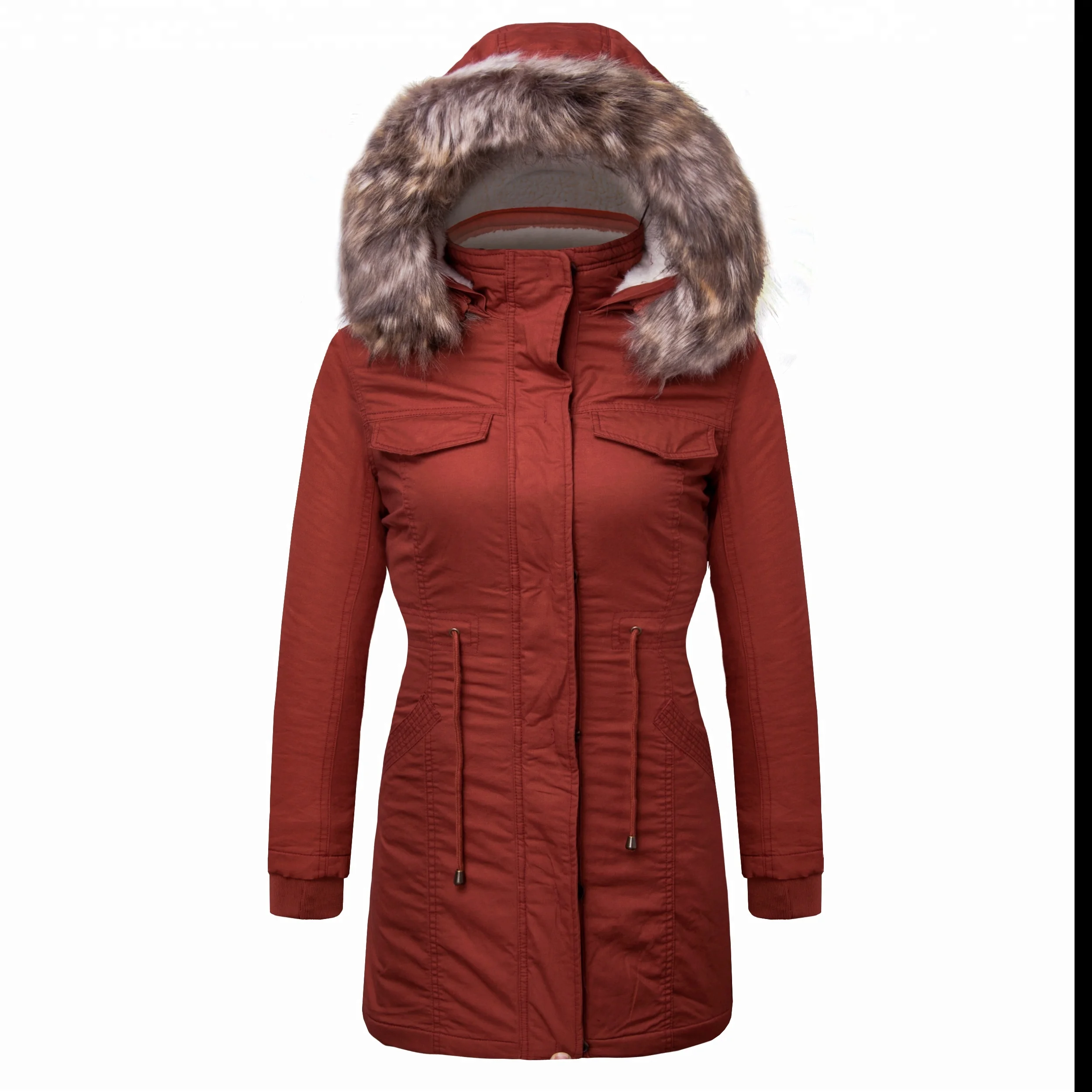 padded womens coat with fur hood