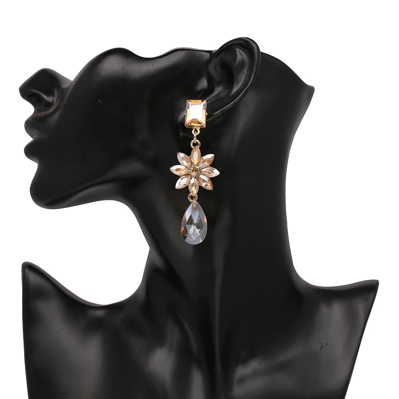 

JuJia Stock for Sale Flower Bridal Statement Crystal Earrings Women Rhinestone Drop Dangle Earrings Jewelry Femme Bijoux, Picture