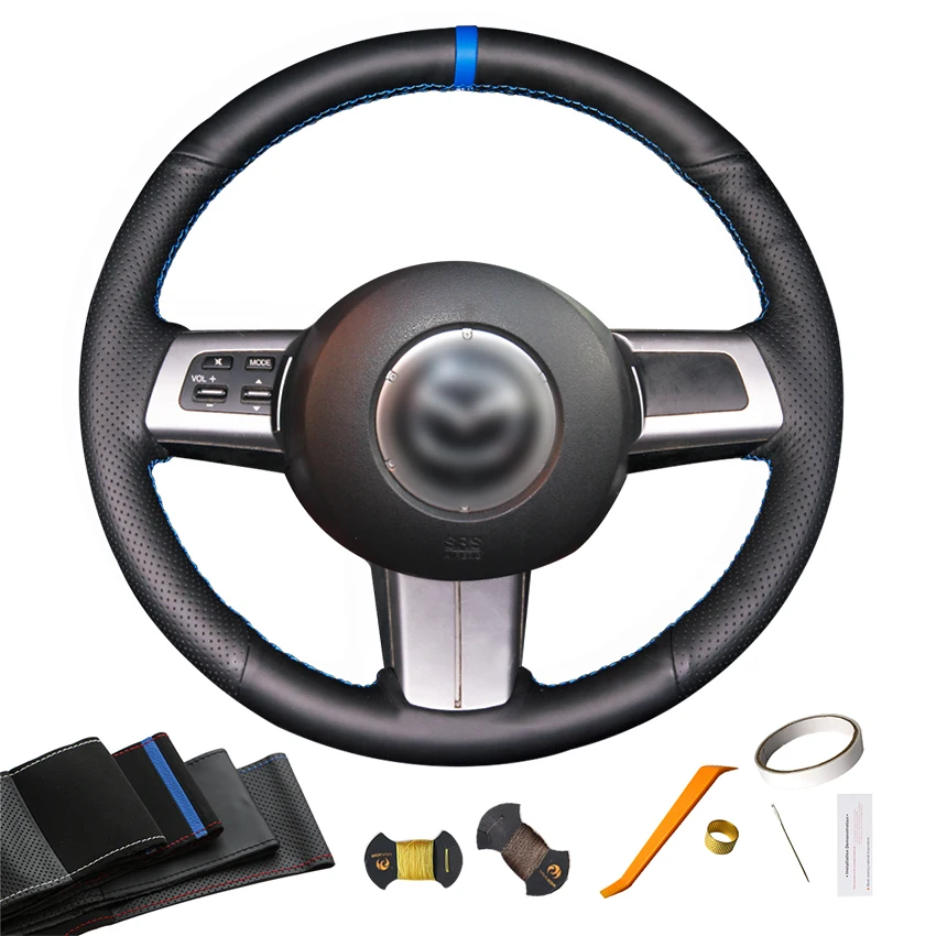 

Accessories Artificial Leather Steering Wheel Cover Blue Strip for Mazda MX-5 RX-8 CX-7 CX7 2007 2008 2009 2010 2011 2012 2013