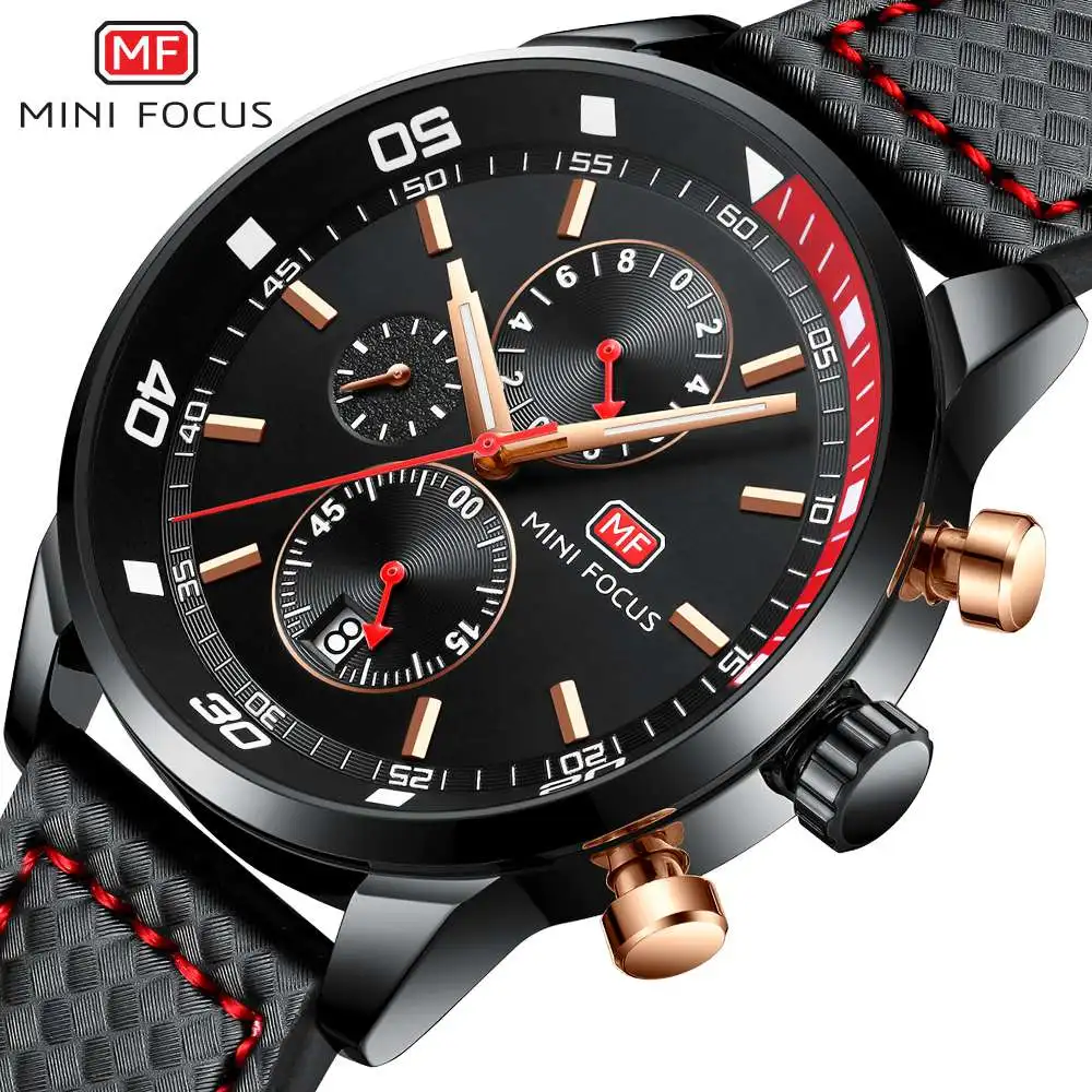 

MINIFOCUS Top Brand Luxury Men Watch Fashion Business Leather Wrist Watches Black Blue Coffee Sport Male Clock For Gentleman