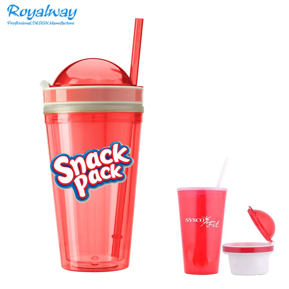 Royalway 16oz,22oz Plastic Snack And Drink In One Cup,Drinking Snack