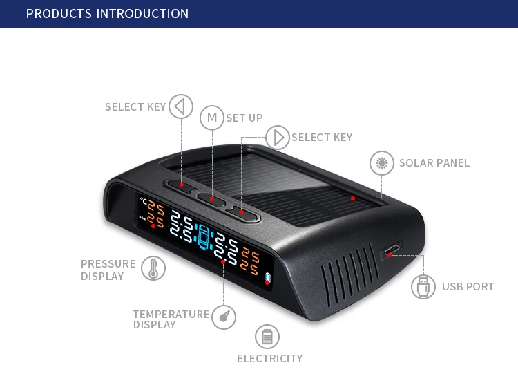 Newest Internal Type Bluetooth BLE 4.0 Solar Power Car Alarm Systems TPMS for Android Phone Car Tire Pressure Monitor