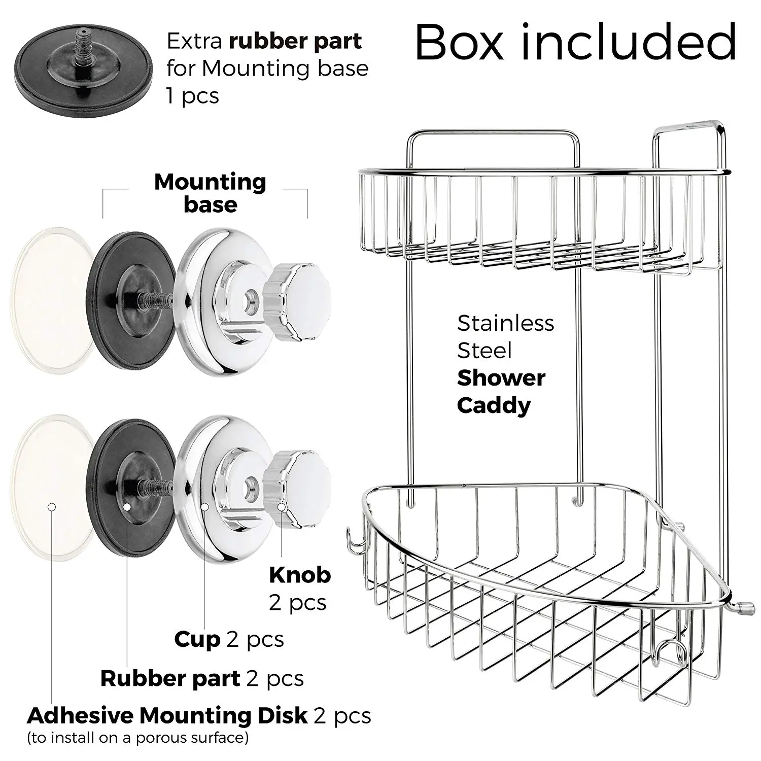 Bathroom Shower Caddy With Suction Cups 2 Tier Basket for Bathroom 