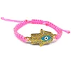 pink string braided evil macrame eye hamsa hand bracelet