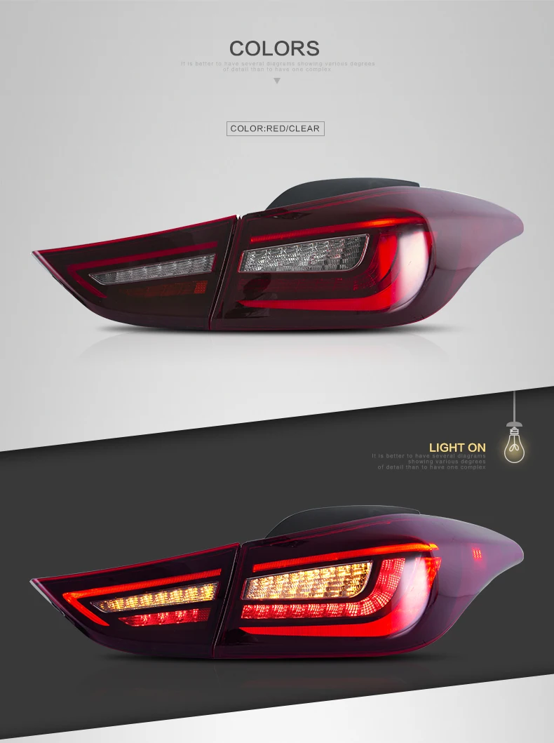 VLAND manufacturer for car taillght for ELANTRA tail light 2011 2012 2013 2014 2015 2016 Led rear light for AVANTE MD taillight