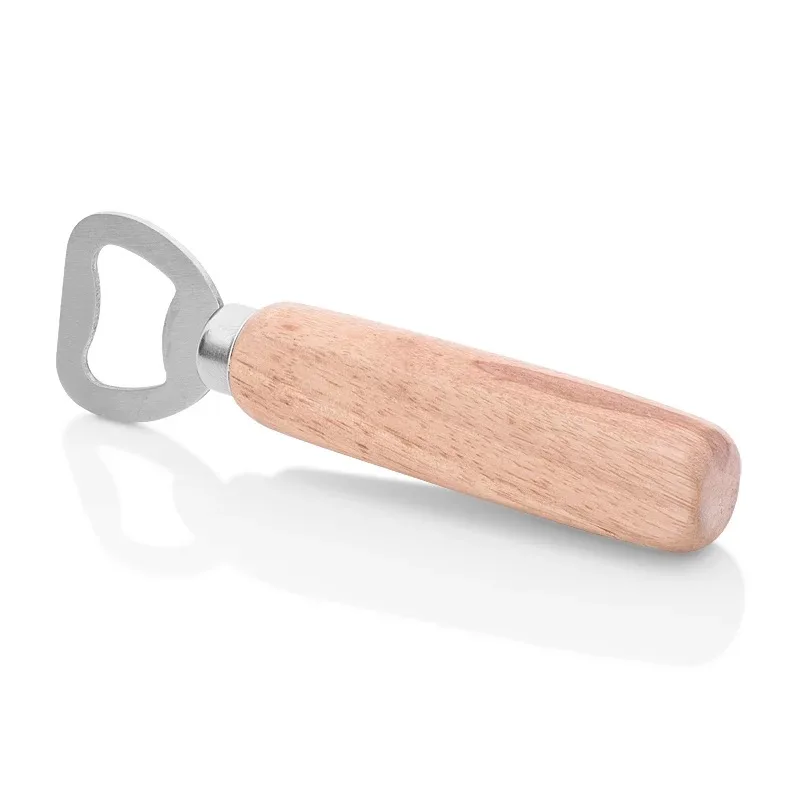 Customized Engraved Logo Metal Stainless Steel Blank Wooden Handle Beer Wood Bottle Opener