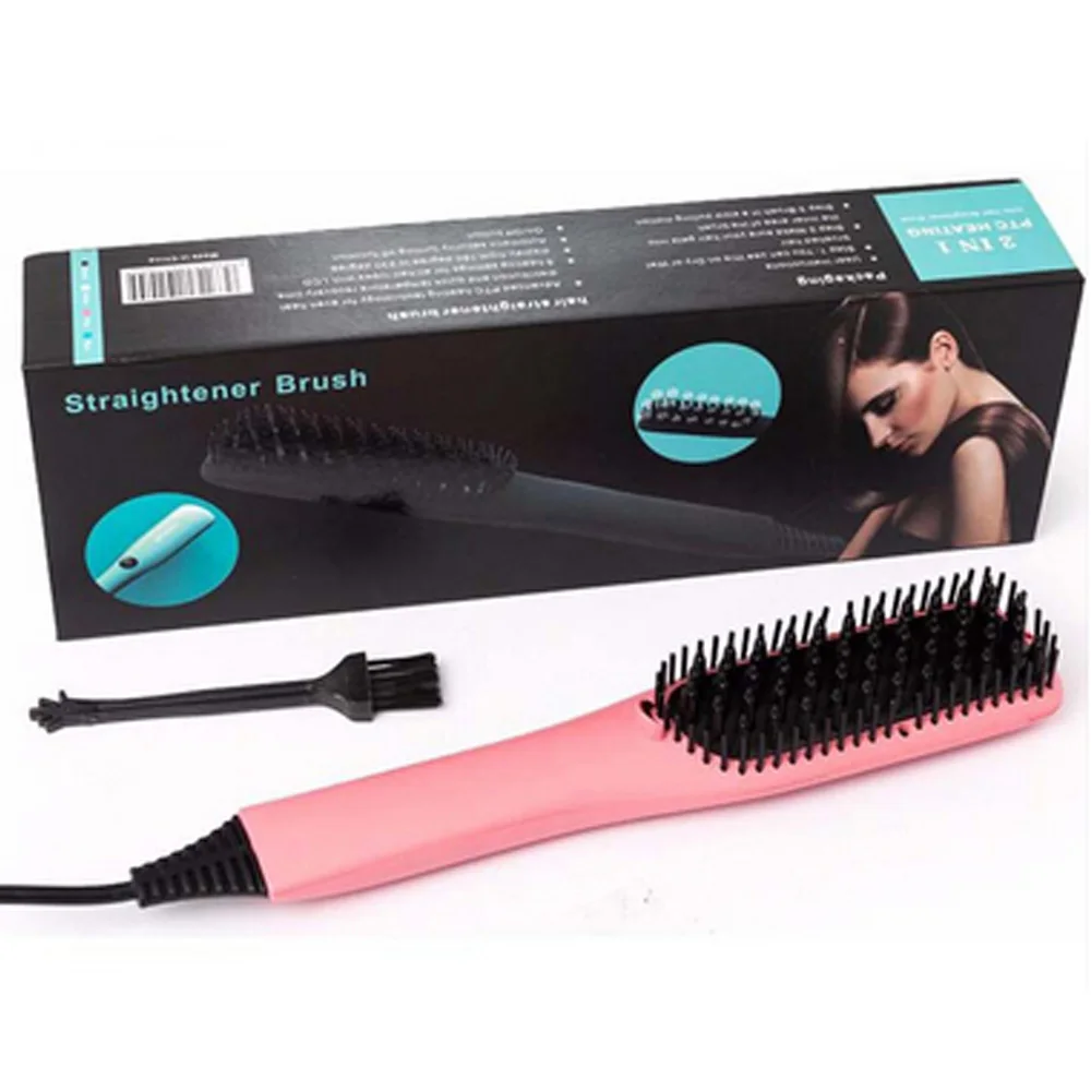 

Hair Straight Ceramic Electric Brush Fast Hair Straightener Comb Tourmaline Smooth Straightener Brush Hair Irons, Black;pink