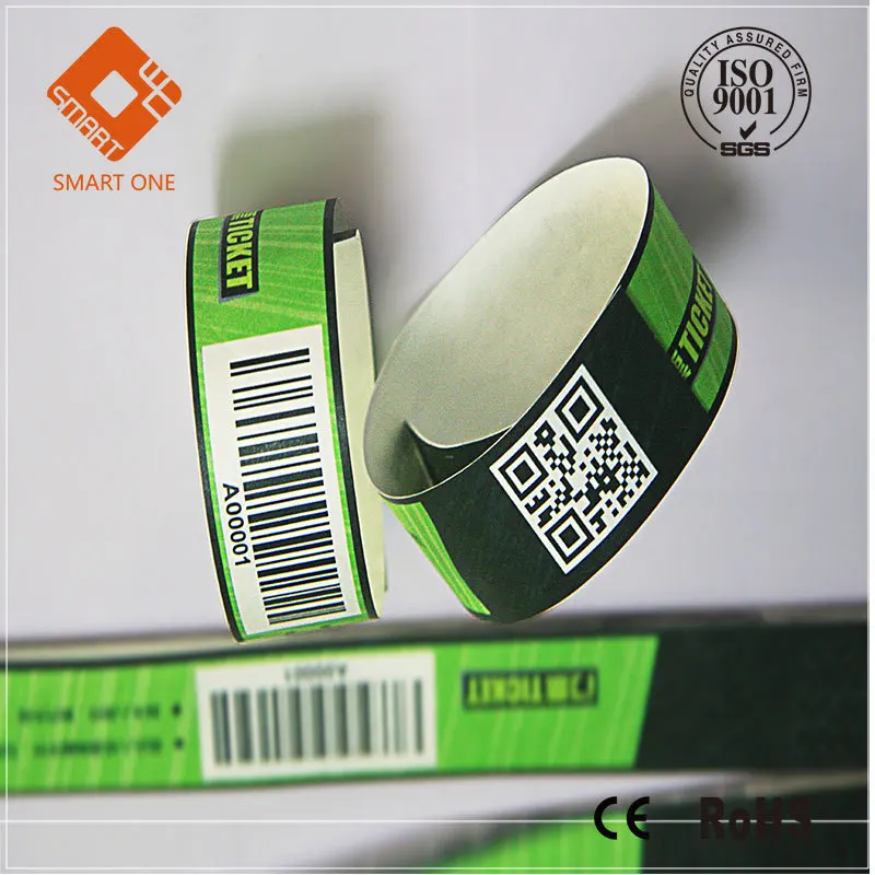 Changeable Barcode 128 Code Printing Paper Wristband 13.56mhz F08 1k