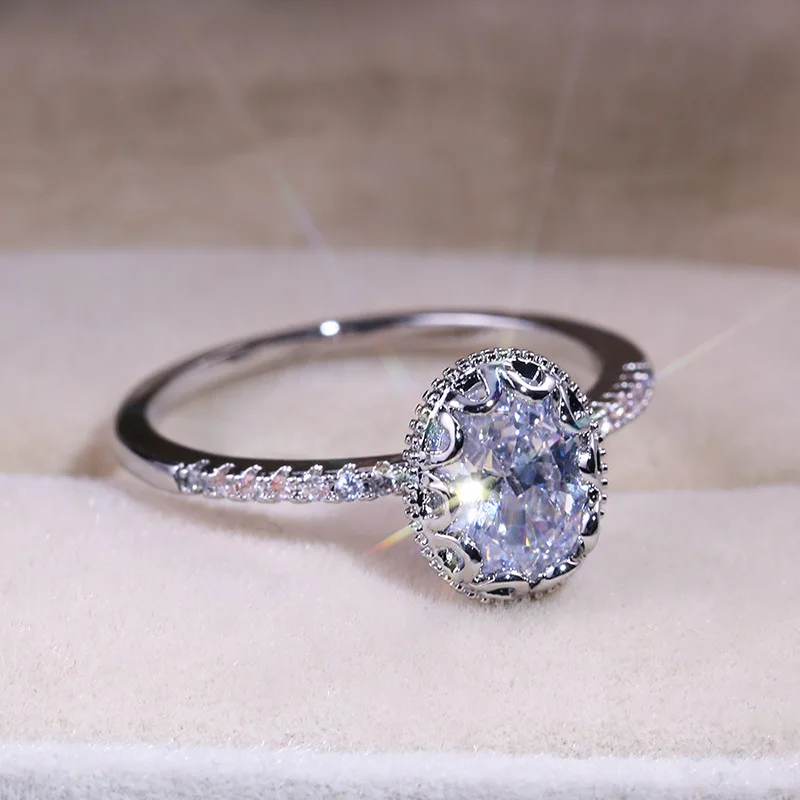 

CAOSHI Female Finger Ring 925 Silver Crystal Zircon Stone Engagement Ring Oval Wedding Rings For Women