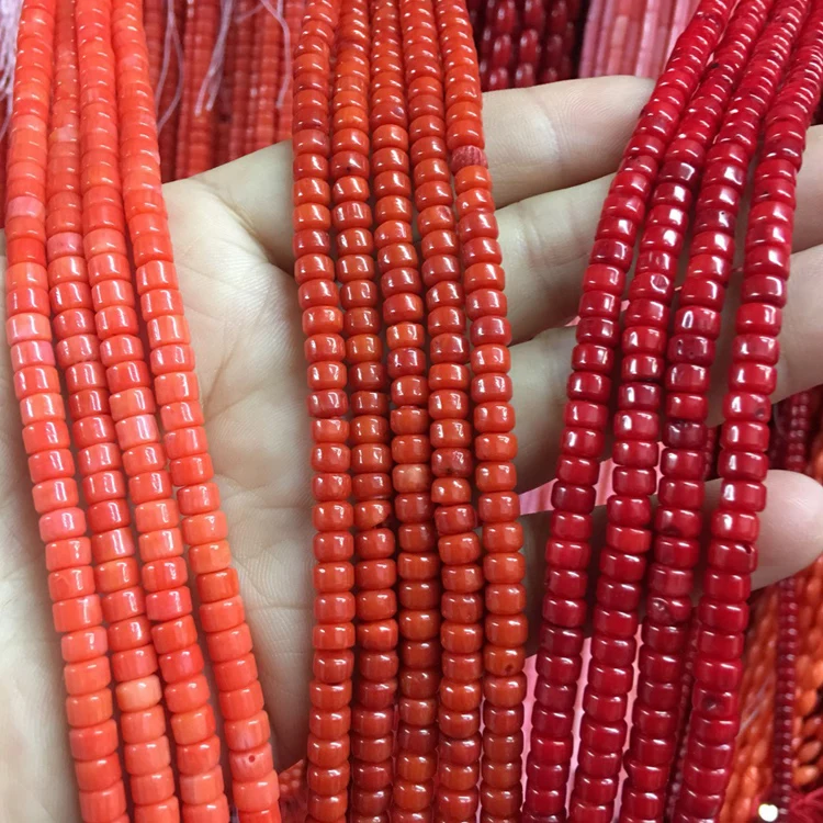 

JS005 16" strand Flat round Red color spacer coral loose beads