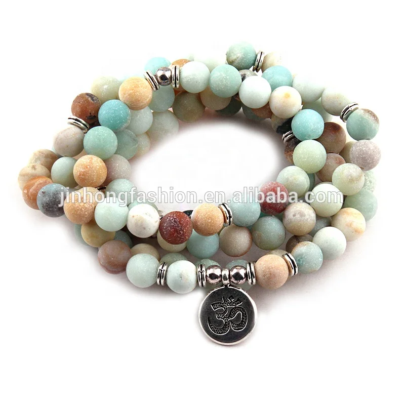 

8mm Natural Stone Bead Yoga bracelet 108pc Mala Necklace Women Buddha Loctus Cross Heart OM Bracelet Men Matt Amazonite bracelet, Matt or shiny