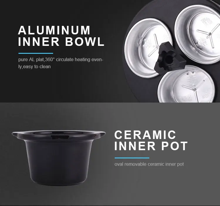 Factory supply 2.4qt smart pot multi buffet server commercial ceramic triple slow cooker