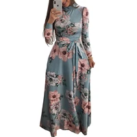 

Hot Wholesale new styles arabic women dress turtleneck floral muslim long sleeve maxi dress
