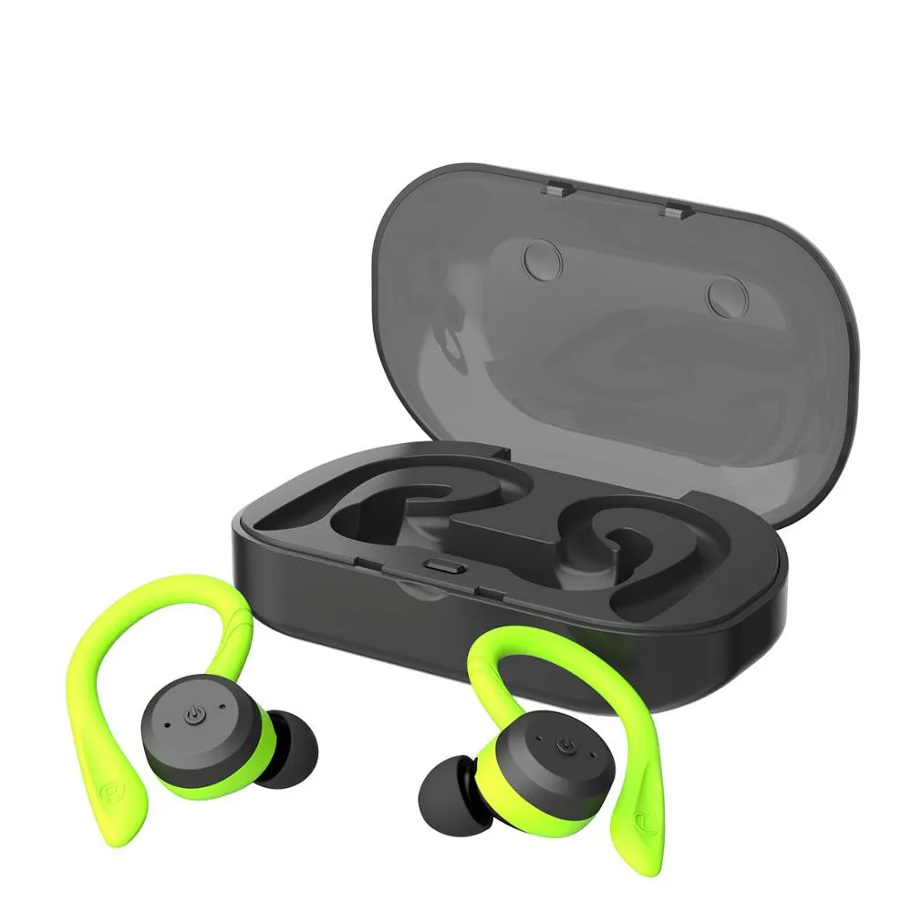 

FancyTech TWS BT 5.0 Dual Headset True Wireless IPX7 Waterproof with Ear-Hook in-Ear Noise Canceling Headphones, Black/green/red