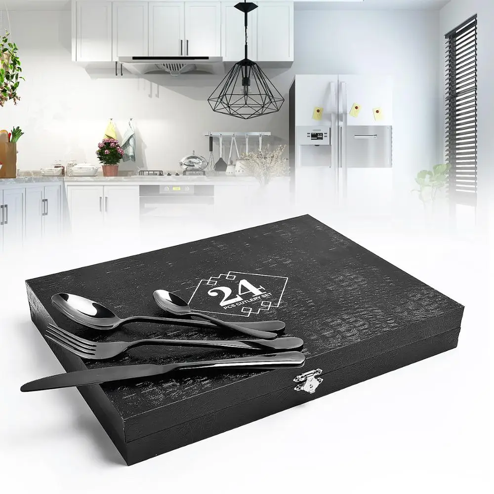 

Black Gold Cutlery Set Stainless Steel Flatware Set For Gift Party
