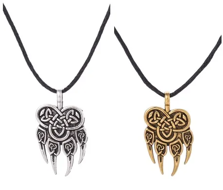 

Antique Jewelry Slavic Bear Paw Veles Pendant Necklace Warding Veles Amulet Necklace, Gold and silver