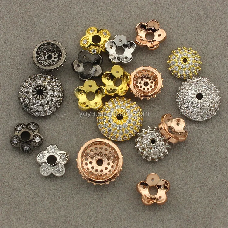 

CZ6785 CZ Micro Pave Bead Caps, CZ Tassel Caps With White Zircon,Loose Findings For Jewelry Making, Silver / gold / rose gold / gunmetal