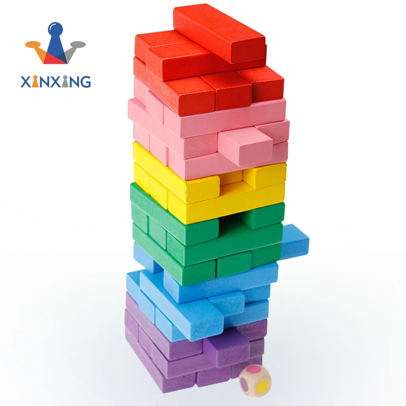 Colored Stacking Game Wooden Building Blocks Tower Board Games For Kids