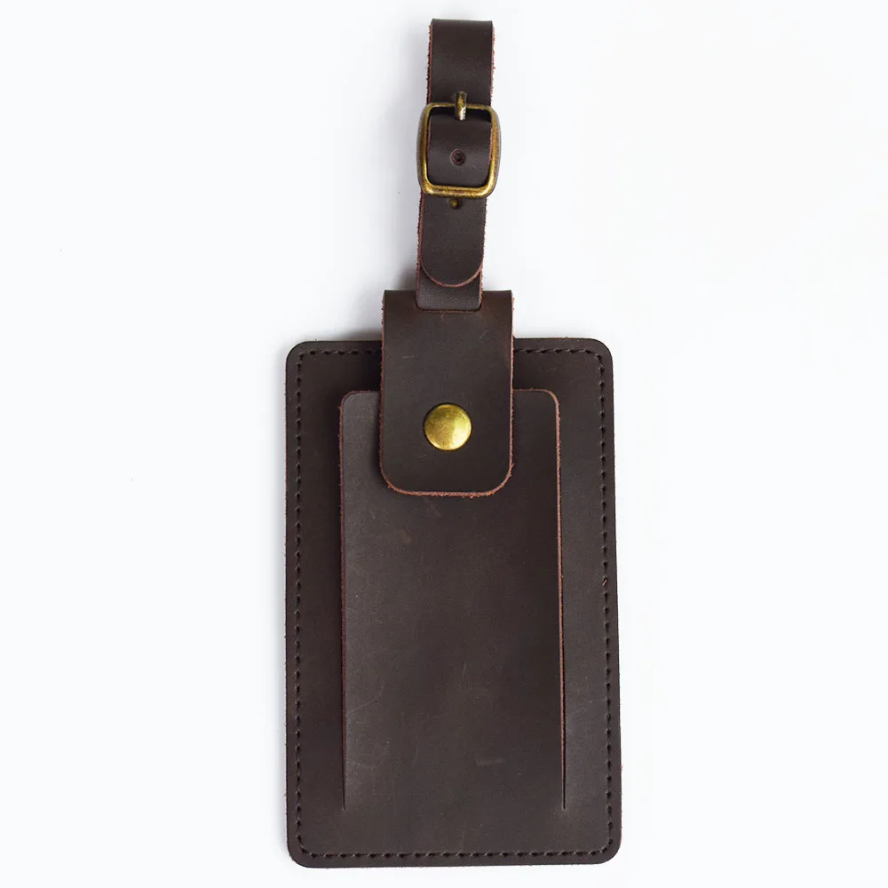 

New design handmade custom real genuine leather blank button luggage tag in stock, As your request