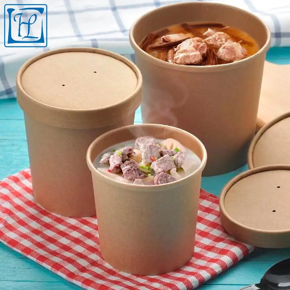 
26 oz hot porridge container bio brown take out paper bucket 