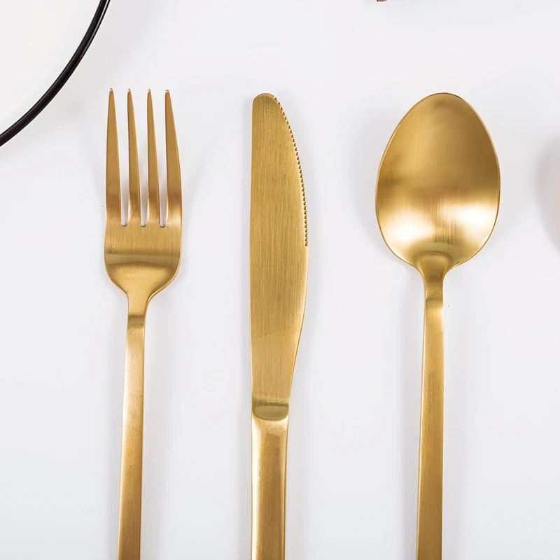 

2019 Hot Matte Gold Titanium PVD Stainless Steel Cutlery Flatware Set For Wedding Party, Gold;other colors available:rose gold;black;silver;rainbow