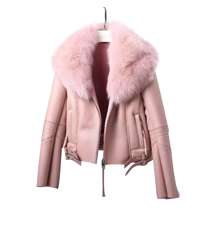 

2019 New arrival women sheepskin coat with raccoon fur collar, We can dyeing any color