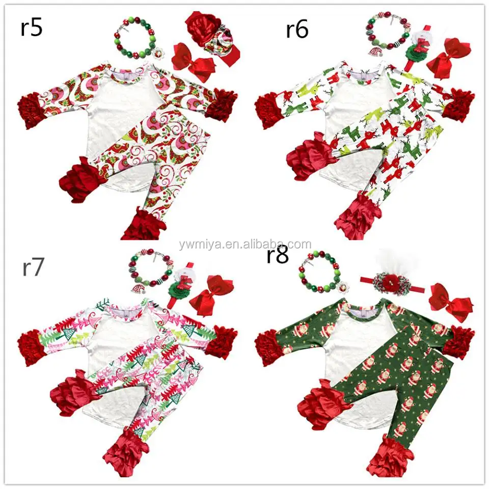 

MY-178 new fashion Deer and christmas tree print ruffle raglan with ruffle pants outfits wholesale boutique baby girls clothing, Picture show , you can contact us for more patterns