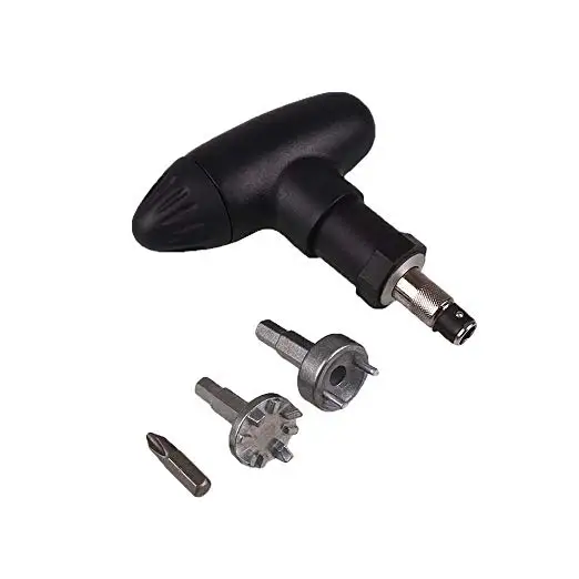 

Ratchet Action golf shoe Spike Wrench with Interchangeable 2-Pin, Extractor, and Phillips Head Bits, Black
