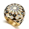 Custom Wholesale Manufacturer Surgical Steel Jewelry Shell Enamel Flower Of Life Finger Rings Women