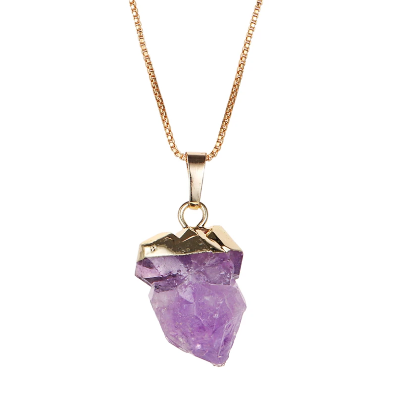 

New Charm Irregular Shape Amethyst Pendant Necklace Women Fashion Crystal Box Chain Necklace Jewelry Wholesale, Purple