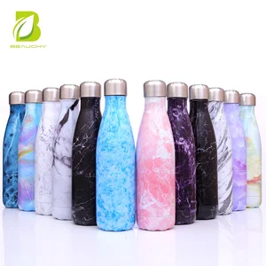 500ml Wood grain stainless steel vacuum flask double wall Marbled water bottle with custom logo