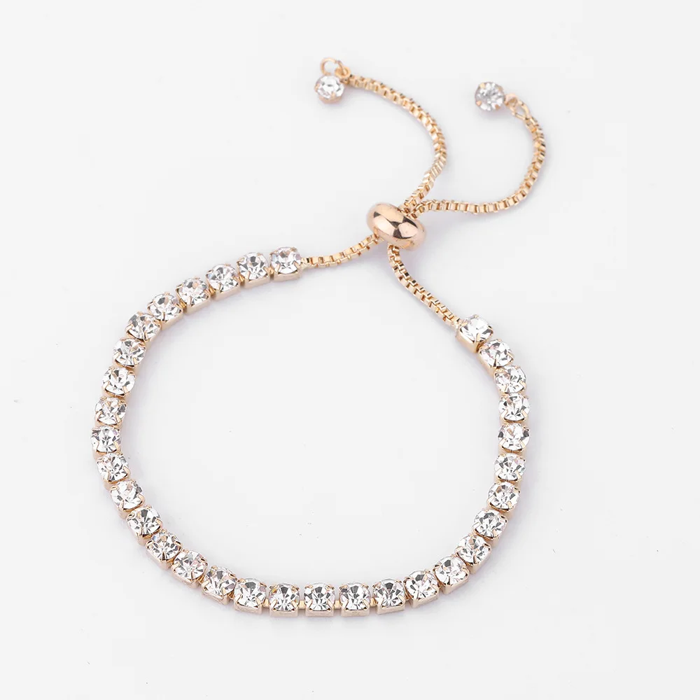 

Diamond Bracelet Adjustable Push-pull Crystal Chains Bracelet Resizable Woman Jewelry Gold Bangle Bracelet For Girls, Gold;silver;rose gold
