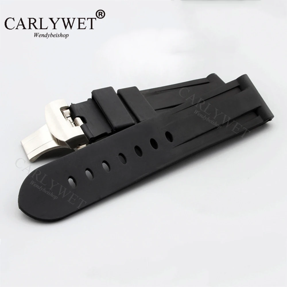 

CARLYWET 24mm Wholesale Black Waterproof Silicone Rubber Replacement Wrist Watch Band Strap with Classic Silver Black Clasp