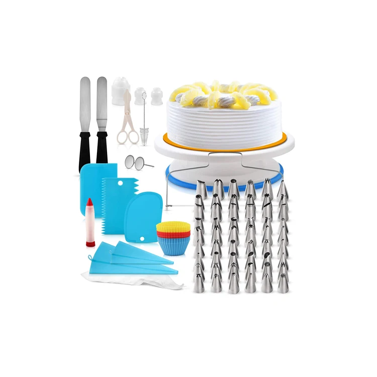 

Wholesale Rotating Cake Decorating turntable set, Cake Decorating Supplies Kits Tools with Pastry Bag, White