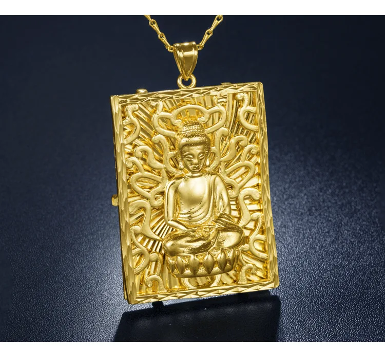 Luxury Buddha Pendant Necklace 18k Gold Plated Copper Totem 