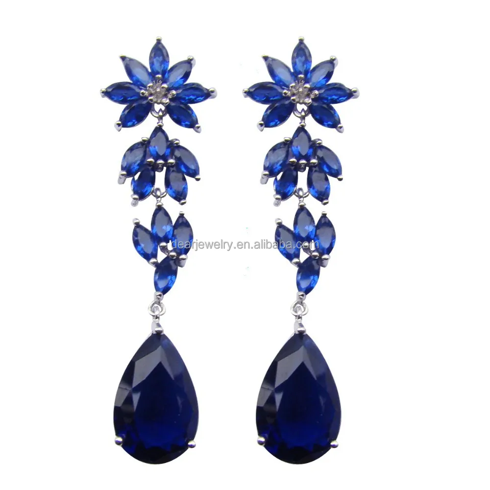 

Wedding Jewelry, Long earring blue Tanzanite color stone , 925 Silver rhodium plated DR01506001E