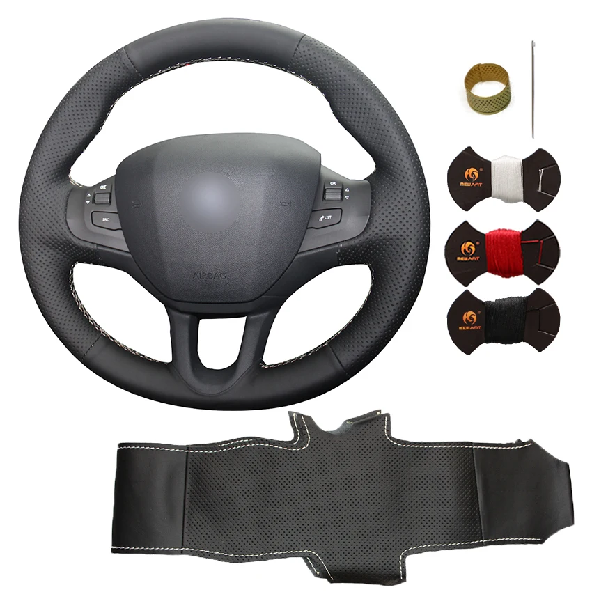 

Artificial Leather Black Custom Hand Sewing Wrap Steering Wheel Cover for Peugeot 206 207 208 2008 307 308 408 508 Boxer